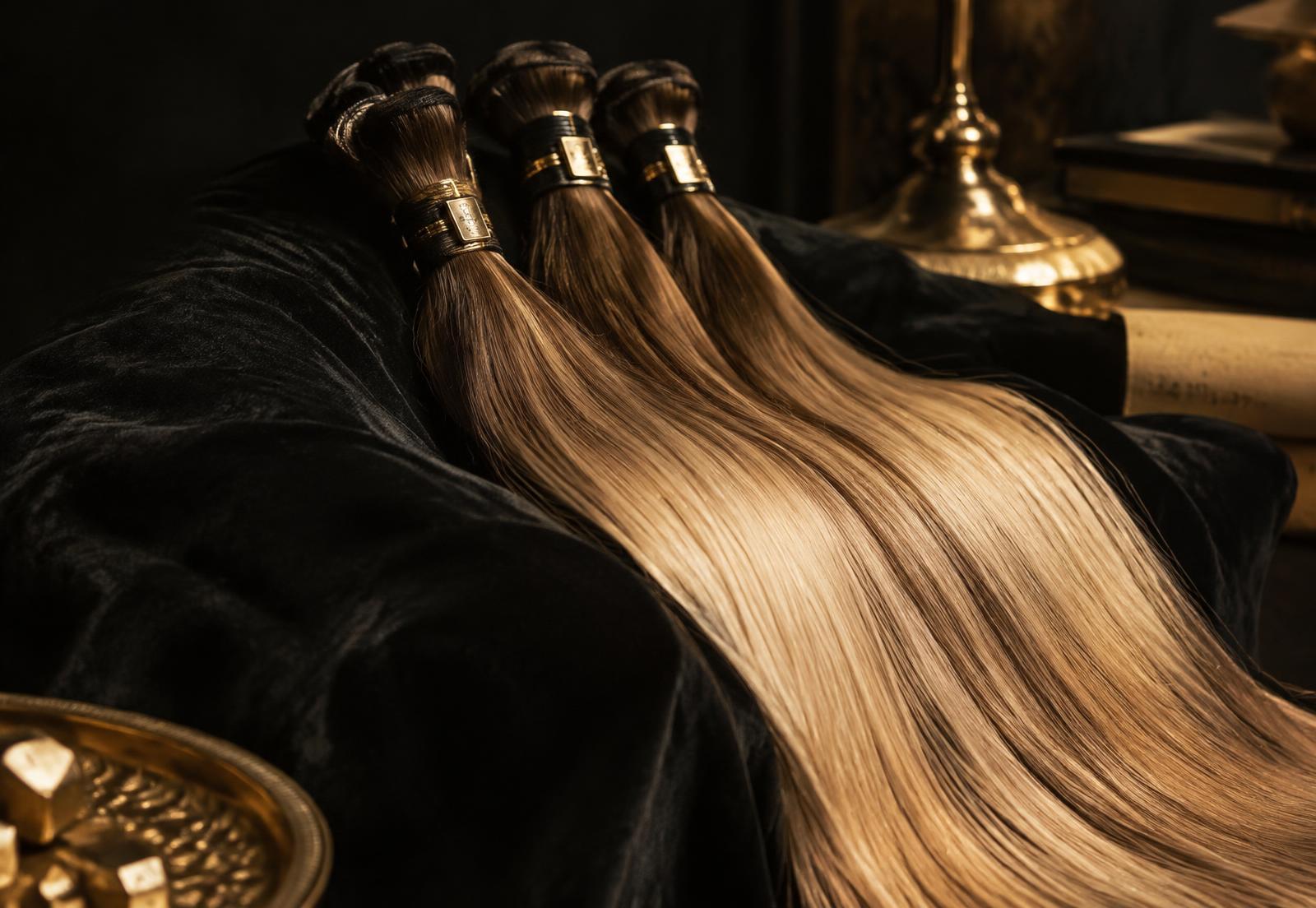 Mechas de cabelo humano sobre veludo preto